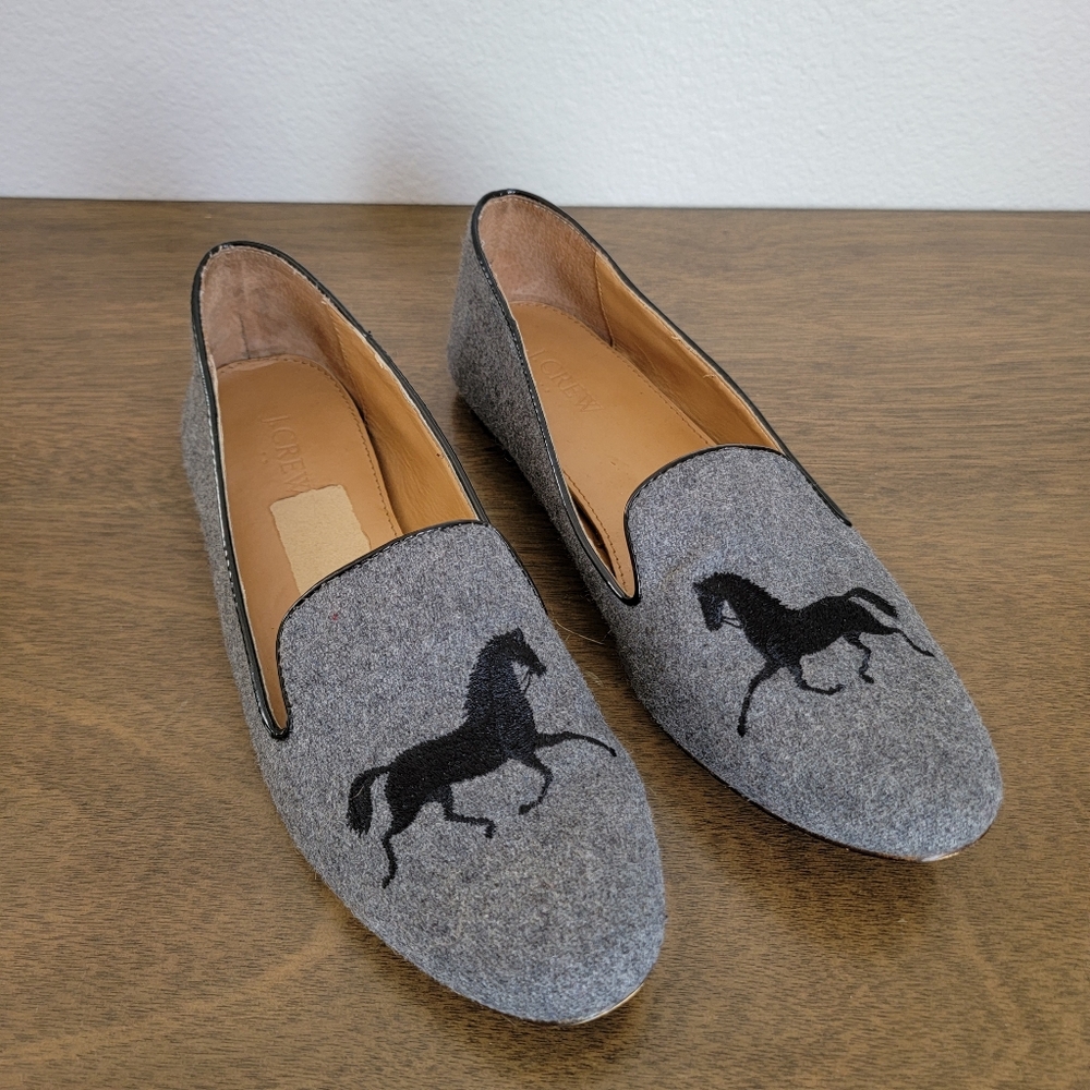 J. Crew Addie Gallop Grey Black Horse Flat Loafers